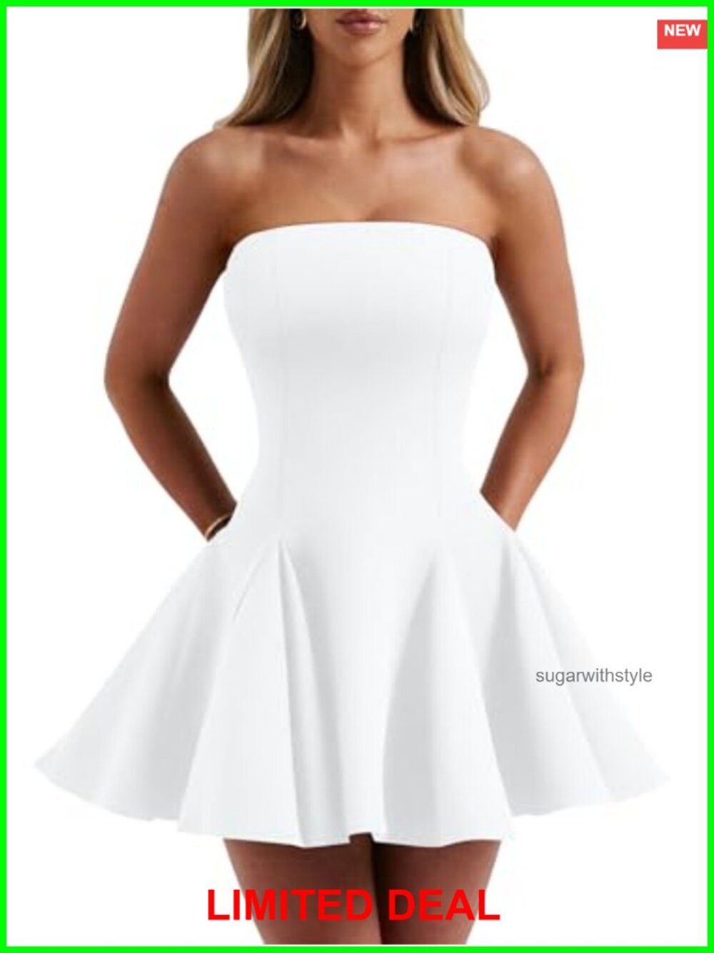 Strapless Mini Dress Sleeveless A-Line Ruffle Hem Club Party Homecoming